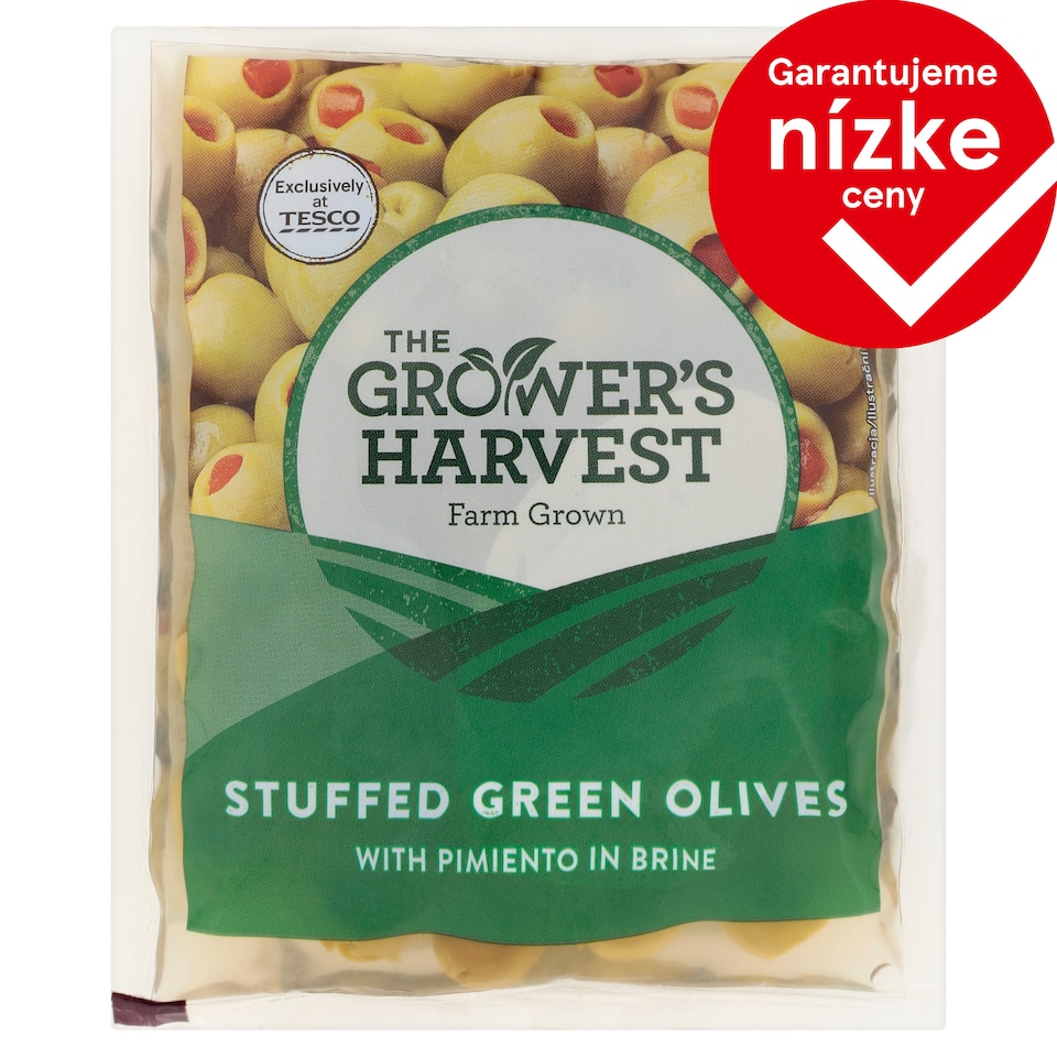 The Grower's Harvest Zelené olivy plnené paprikovou pastou v slanom náleve 195 g