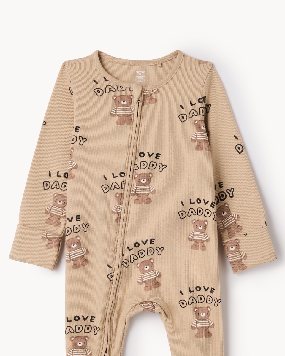 image 1 of F&F Baby Cotton Rich Printed Sleepsuit in Mink