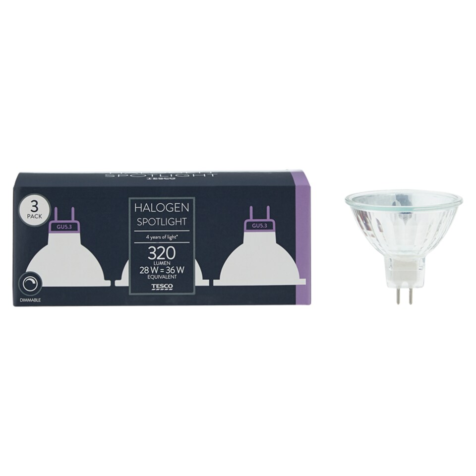 image 1 of Tesco Halogen 28W Gu5.3 3 Pack