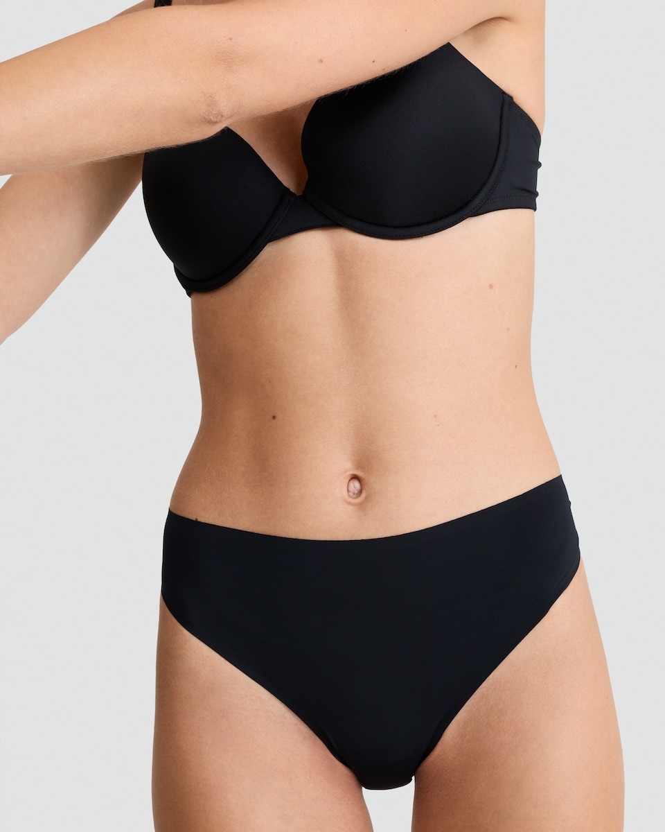 image 1 of F&F 3-Pack No VPL Thongs in Multi Black White