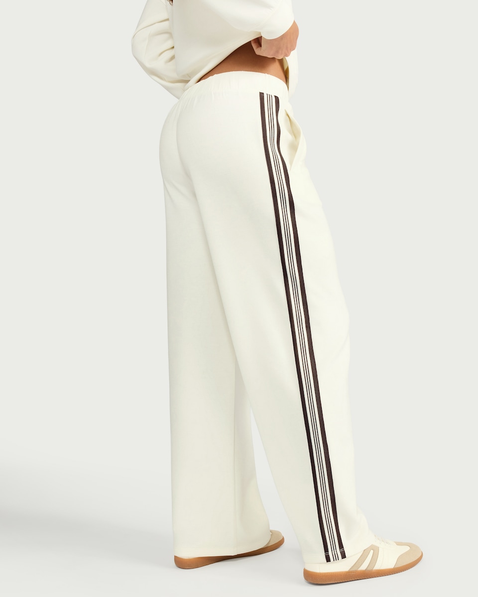 image 1 of F&F Active AFTERCLASS Side Stripe Wide Leg Joggers in Cream