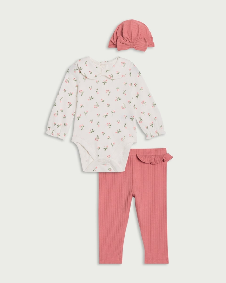image 1 of F&F Baby 3-Piece Pure Cotton Set in Pink