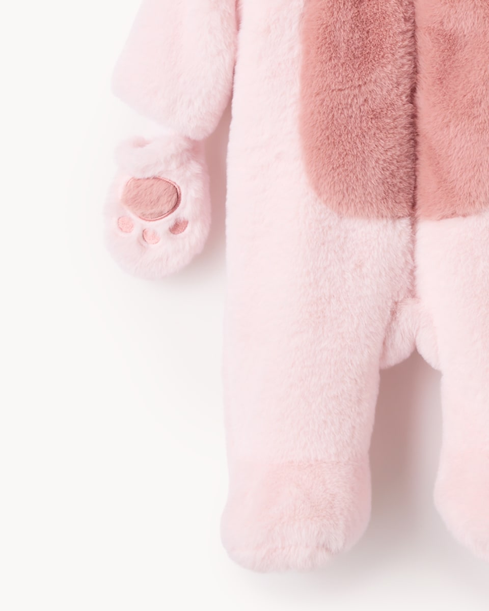 image 1 of F&F Baby Faux Fur Bunny Pramsuit in Pink