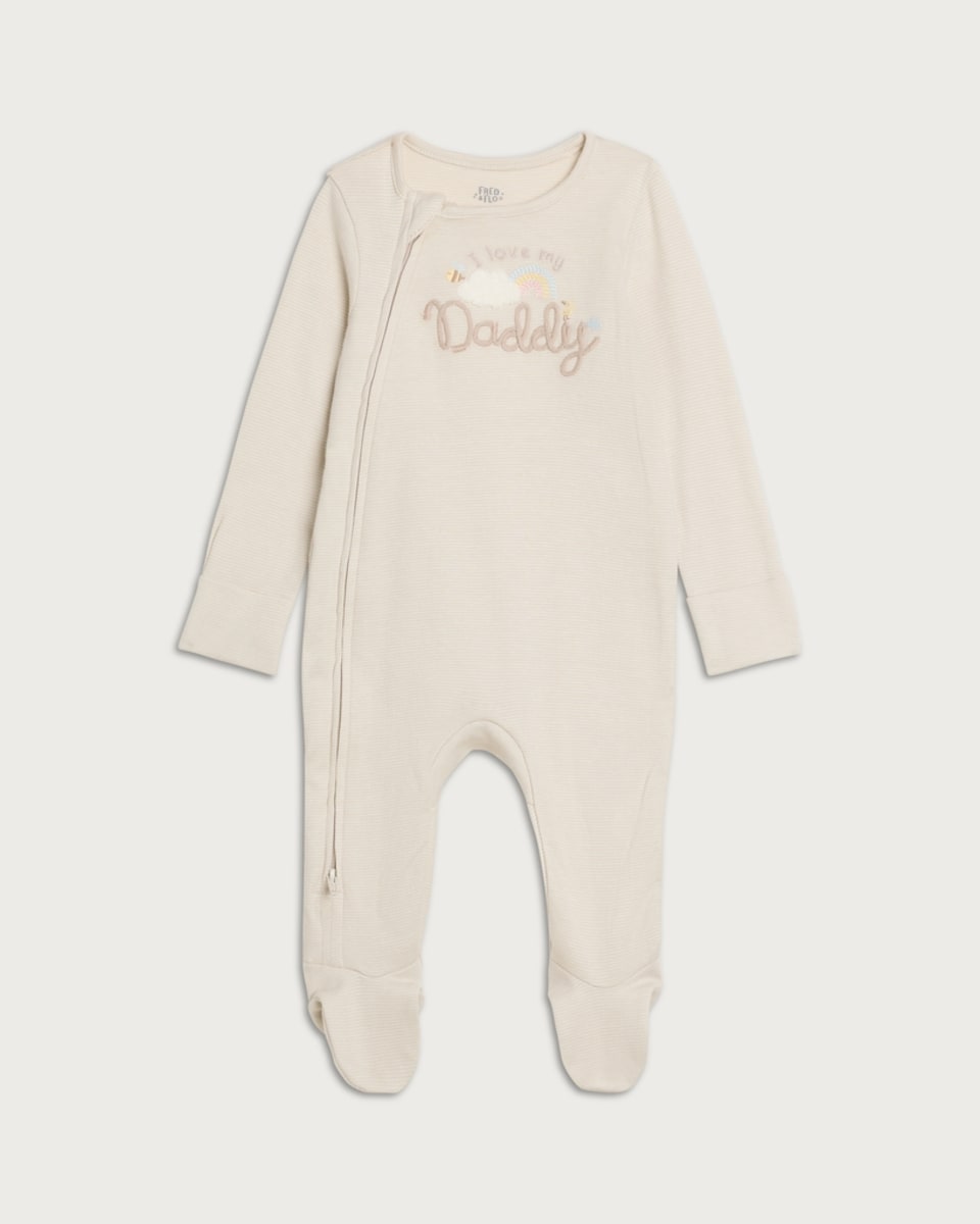 image 1 of F&F Pure Cotton Rich I Love My Daddy Long Sleeved Sleepsuit in Stone