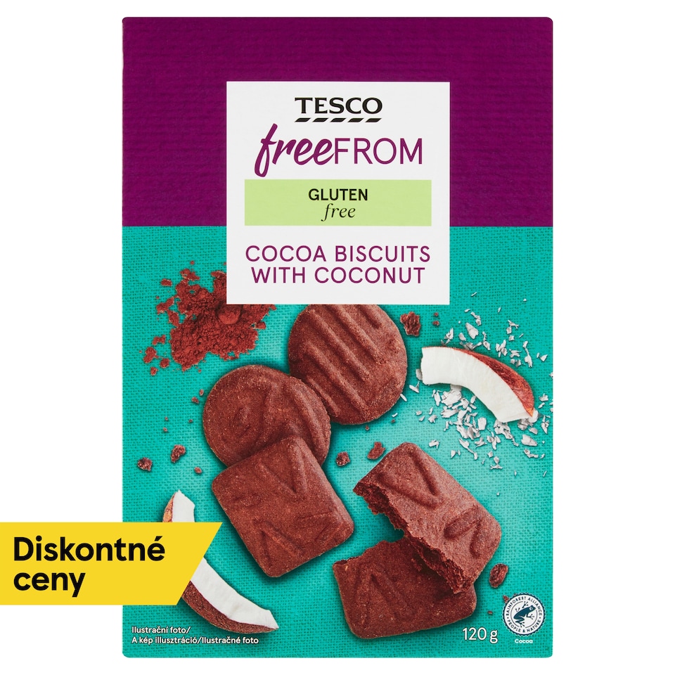 Tesco Free From Bezgluténové kakaové sušienky s kokosom 120 g