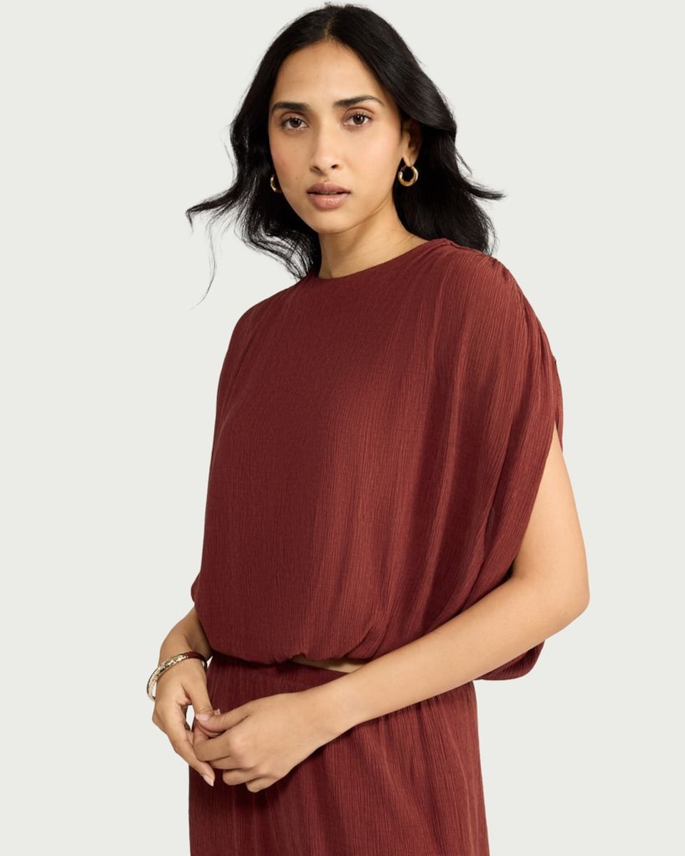 image 1 of F&F Textured Batwing Top in Red