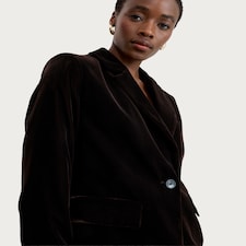 F&F Velvet Single Button Blazer in Brown