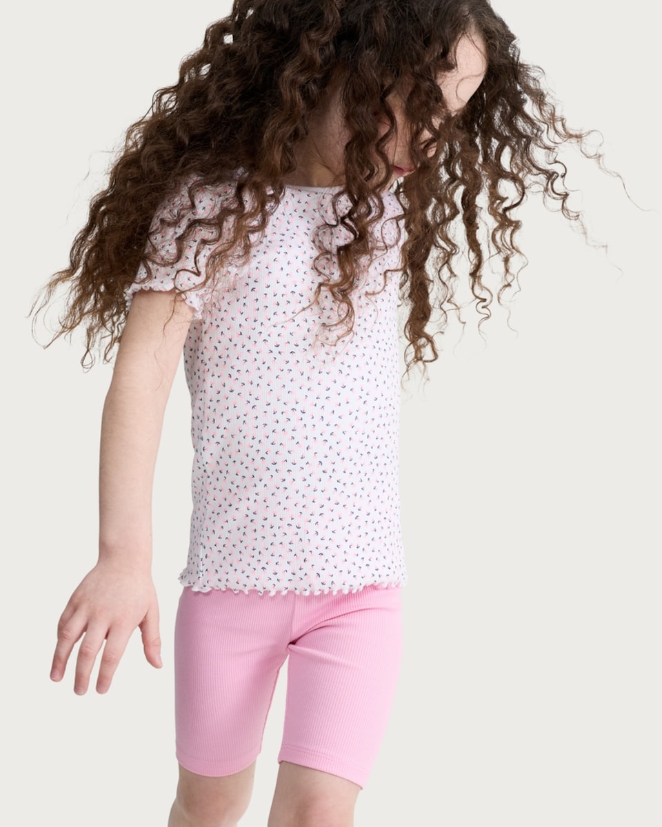 image 1 of F&F Girls 3-Pack Cotton Rich Ribbed Cycling Shorts in Multi Pink