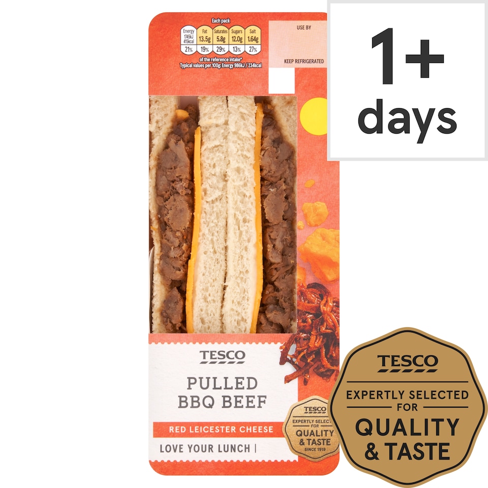 Tesco Pulled Beef & Red Leicester Sandwich