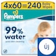 image 1 of Pampers 99% Water Baby Wet Wipes, 4 Packs of 60 Wipes = 240 Baby Wet Wipes