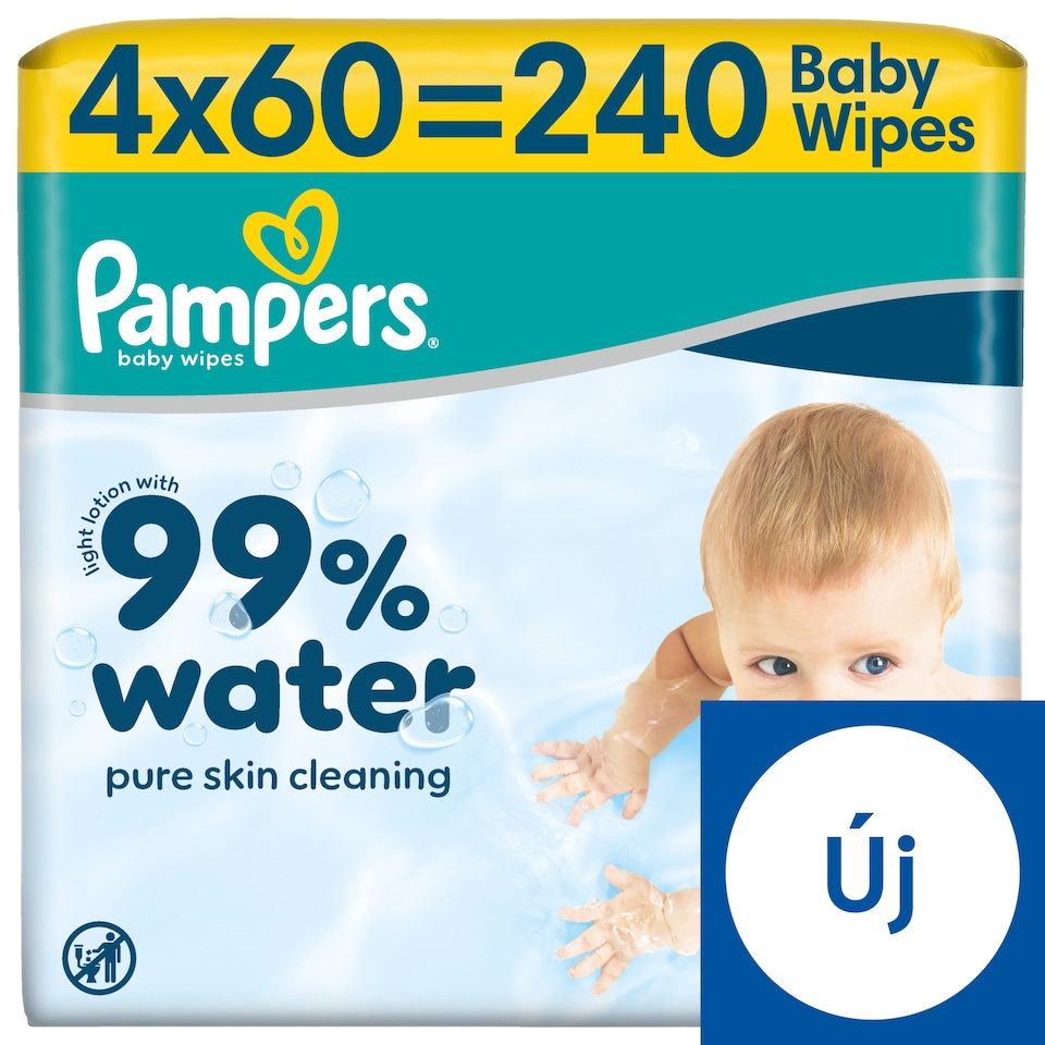 image 1 of Pampers 99% Water Baby Wet Wipes, 4 Packs of 60 Wipes = 240 Baby Wet Wipes