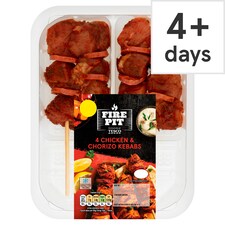 Tesco 4 Bbq Chicken & Chorizo Kebabs 272G