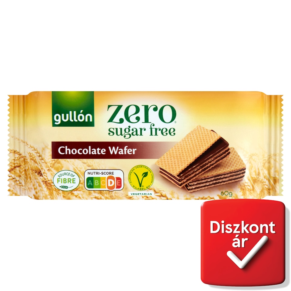 Gullón Zero kakaós ízesítésű krémmel töltött ostya édesítőszerrel, cukormentes 60 g  1. kép
