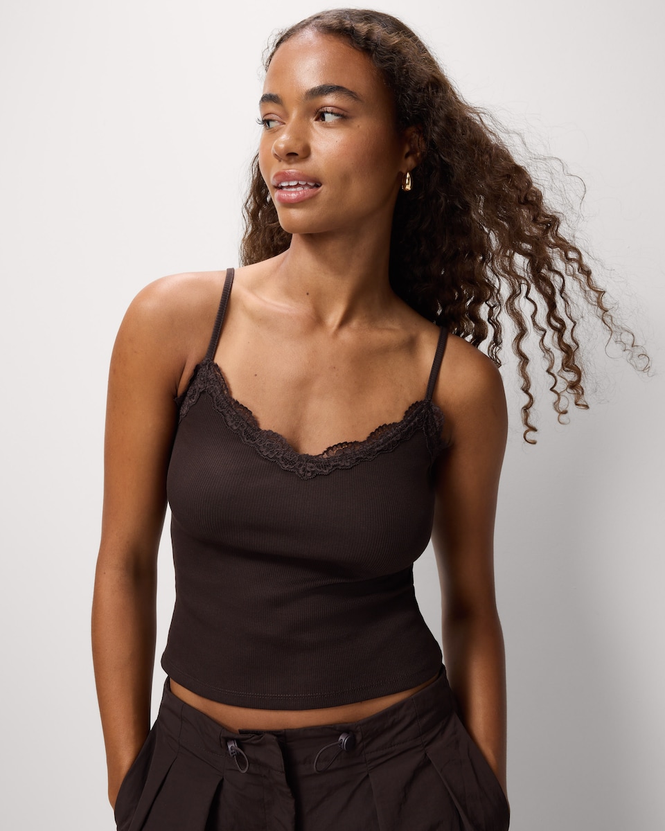 image 1 of OH ME OH MY Cotton Rich Lace Trim Vest in Chocolate