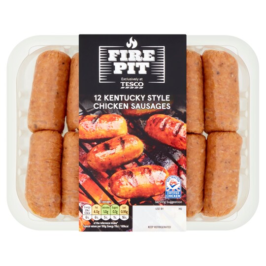 Tesco Fire Pit 12 Kentucky Style Chicken Sausages 480G Tesco Groceries