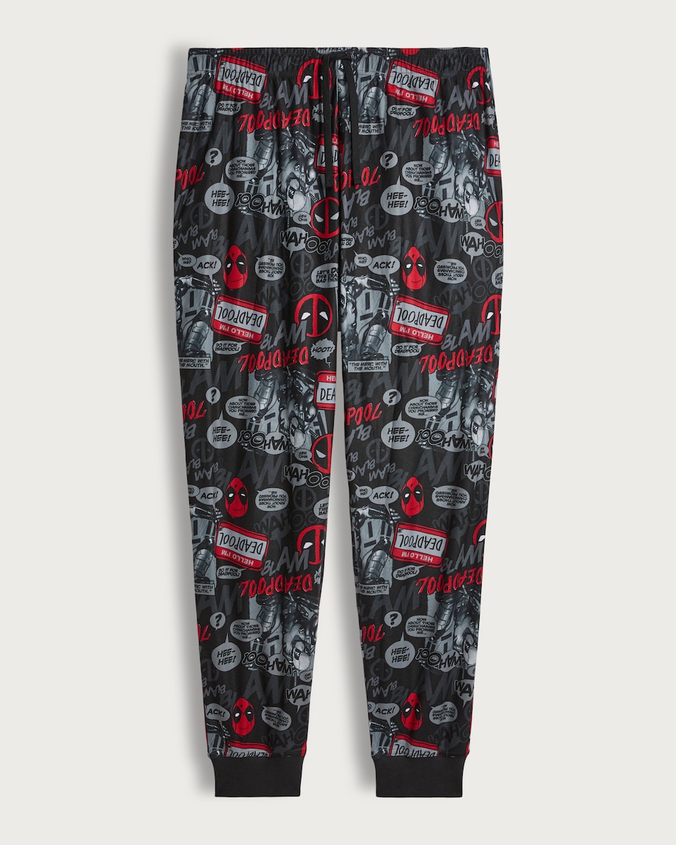 image 1 of Disney Deadpool Comic Print Brushed Fleece Pyjama Bottoms in Grey