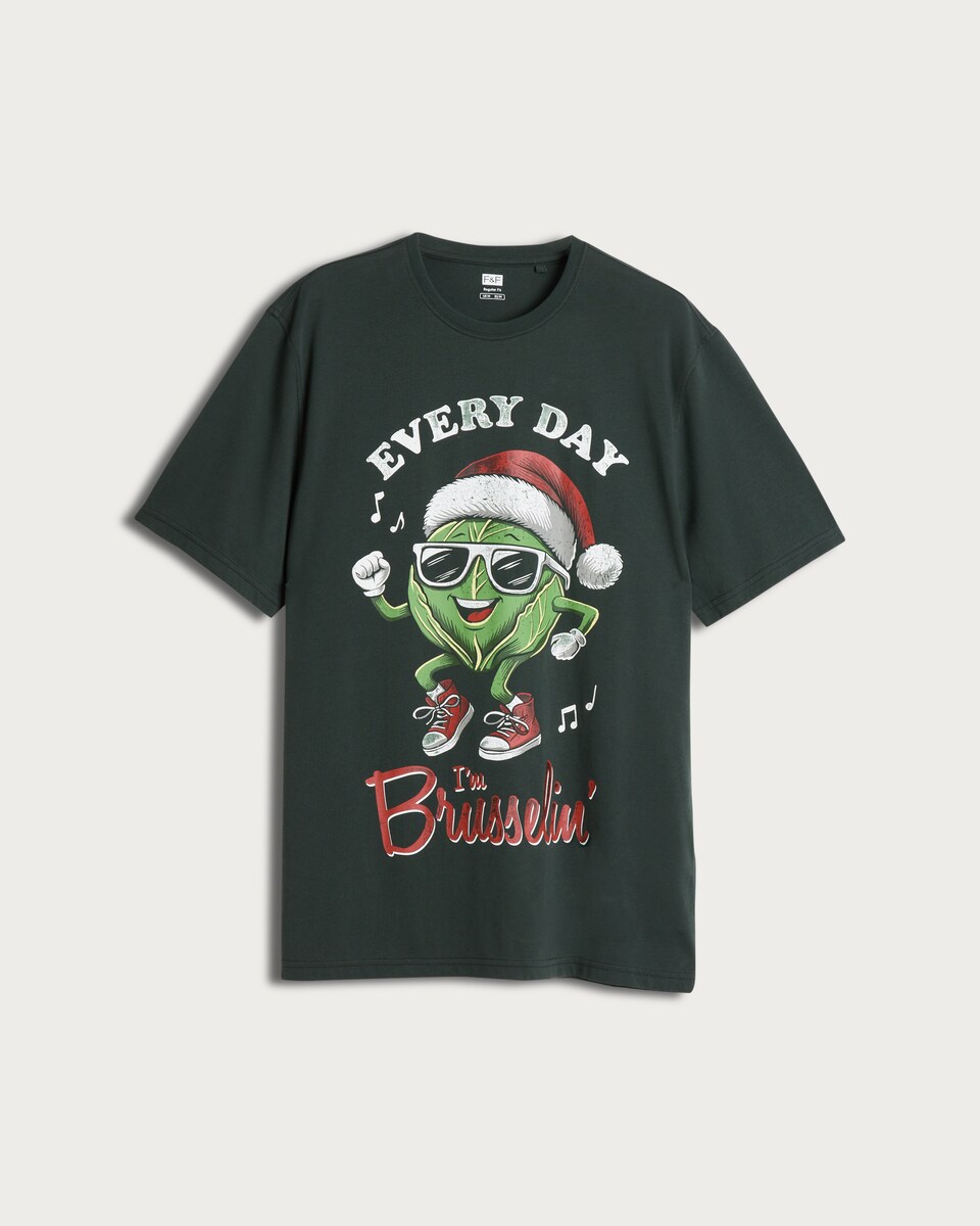 image 1 of F&F Pure Cotton Every Day I'm Brusselin' T-Shirt in Green