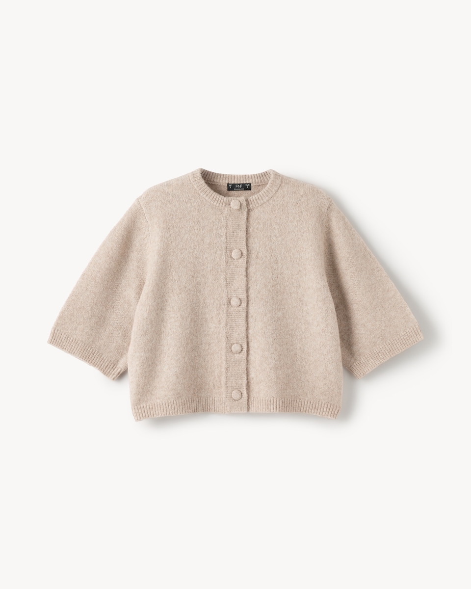 image 1 of F&F Knitted 3/4 Sleeve Cardigan in Neutral