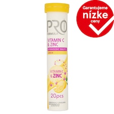 Tesco Pro Formula Šumivé tablety s vitamínom C a zinkom s príchuťou citróna 20 tabliet 80 g