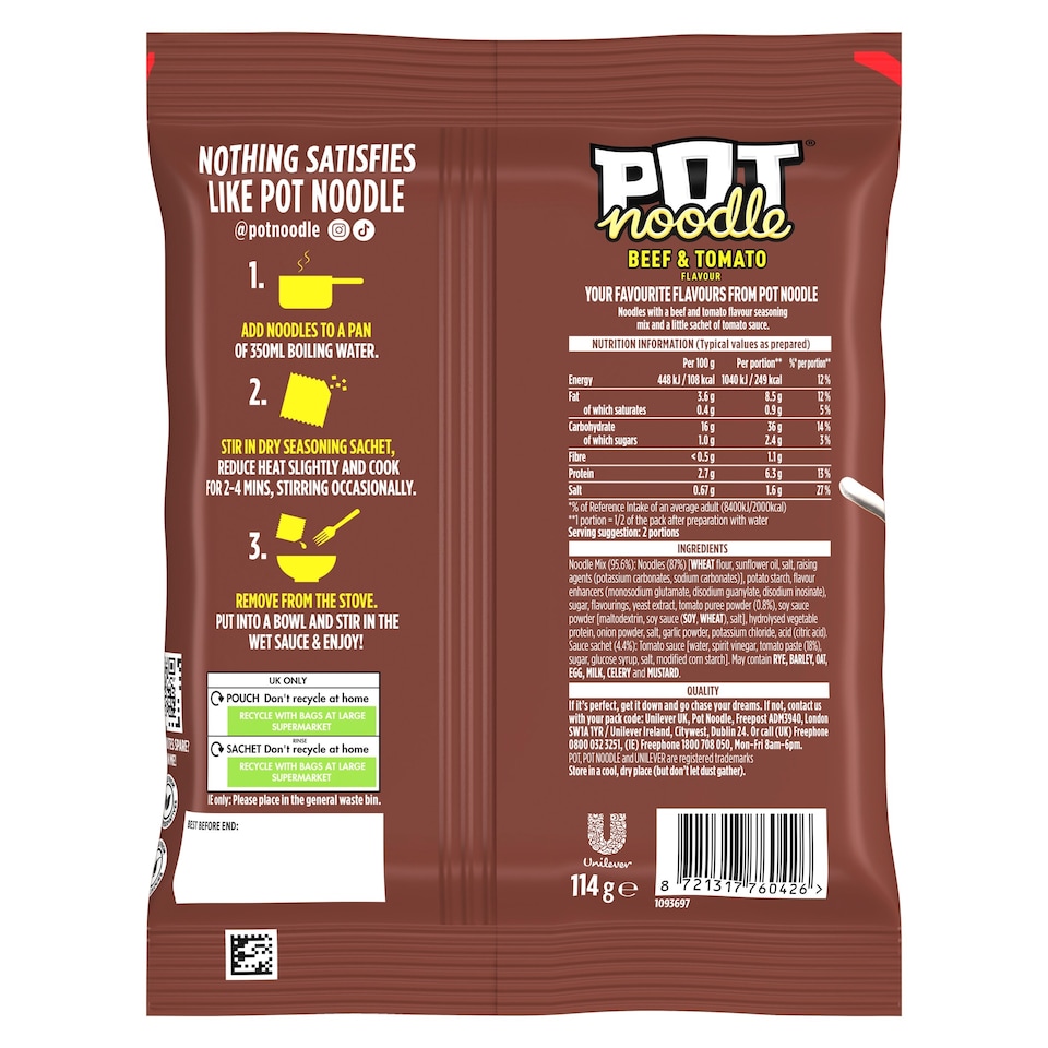image 1 of Pot Noodle Beef and Tomato Instant Noodles 114g