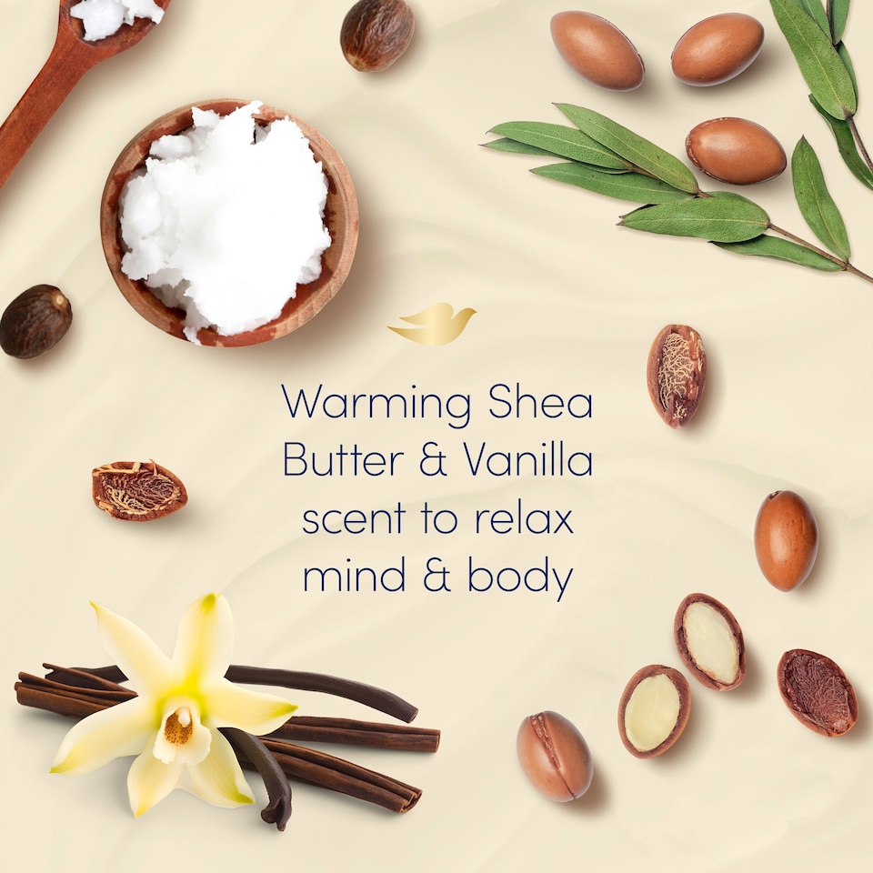 image 1 of Dove Caring Bath Shea Butter & Vanilla Bath Soak Bubble Bath 450ml