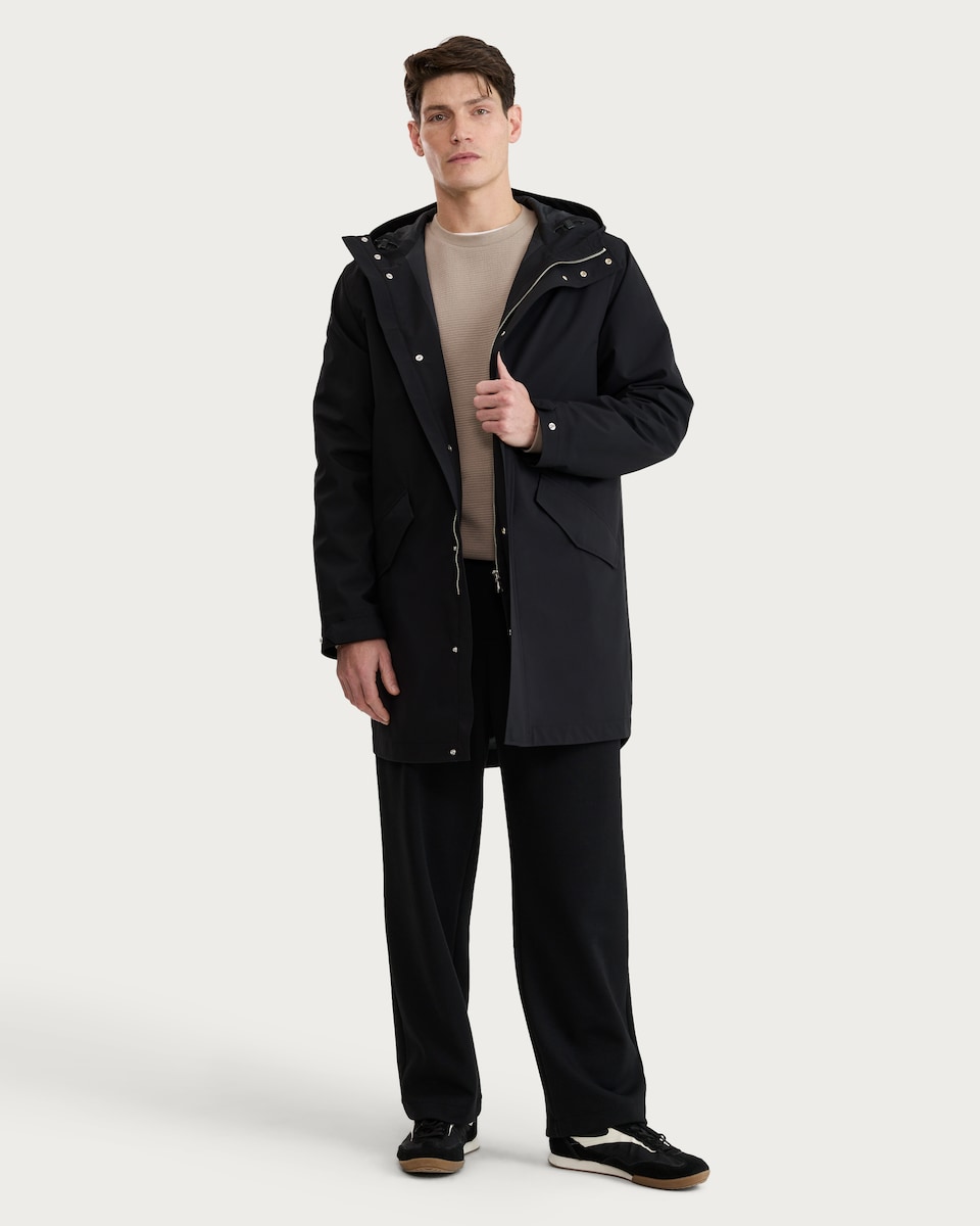 image 1 of The F&F Edit Hooded Longline Coat in Black