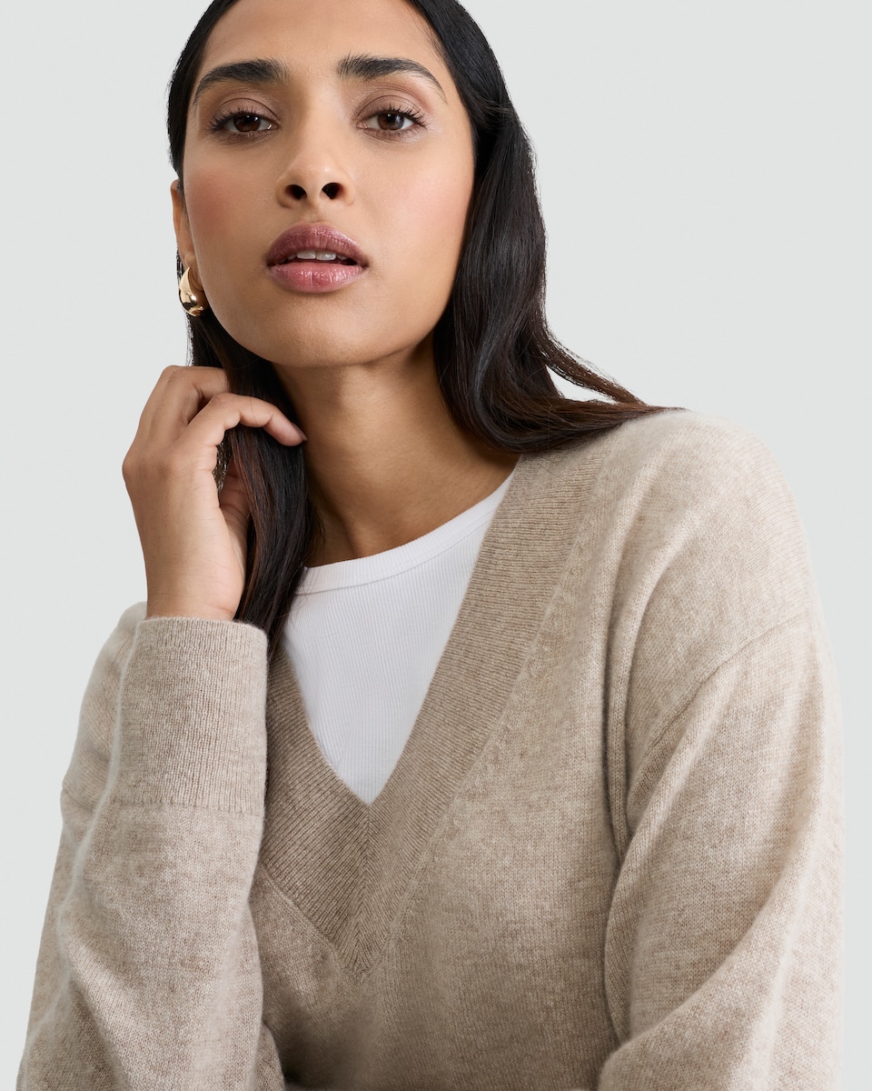 image 1 of F&F Premium Pure Cashmere V Neck Jumper in Neutral
