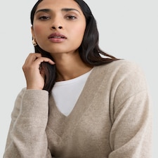 F&F Premium Pure Cashmere V Neck Jumper in Neutral