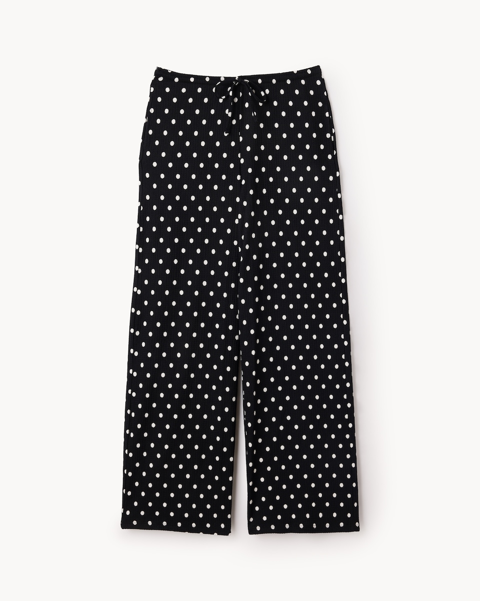 image 1 of F&F Textured Polka Dot Wide Leg Trousers in Multi Black