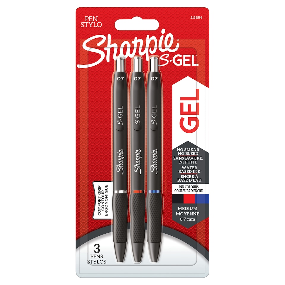 image 1 of Sharpie S-Gel Gel Pens, Black, Red & Blue Ink, 3 Count