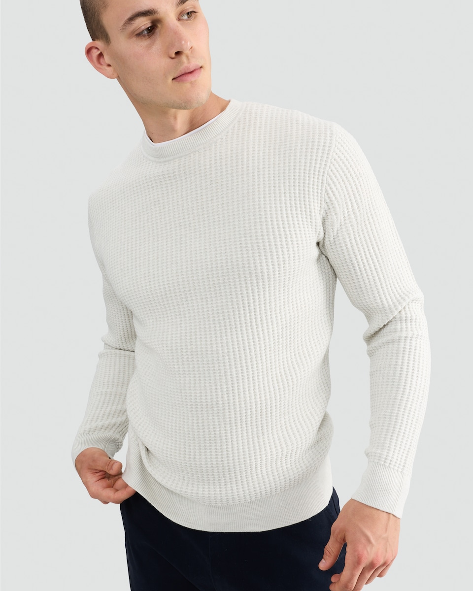 image 1 of F&F Waffle Knit Crew Neck Jumper with Wool in Cream