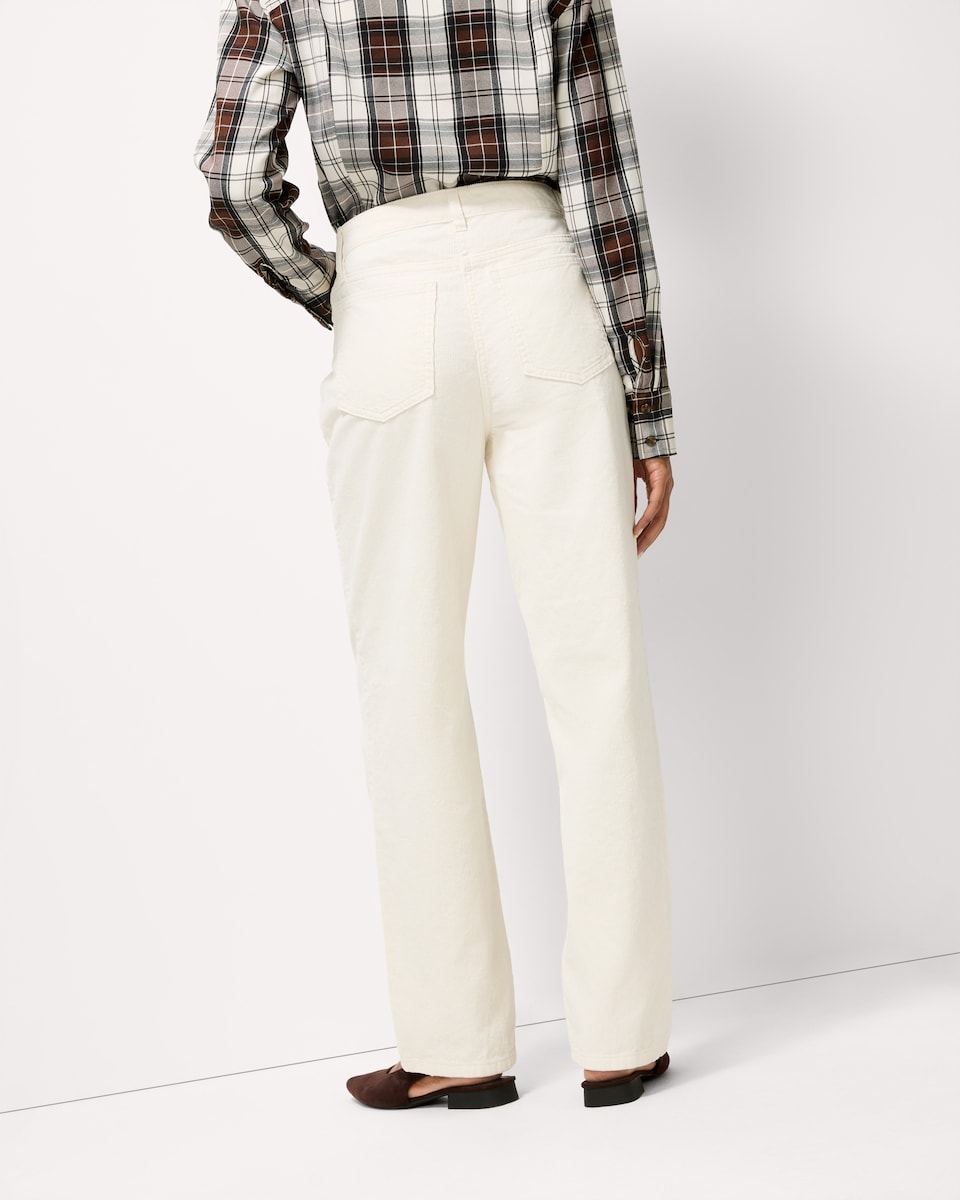 image 1 of F&F Pure Cotton Corduroy Straight Leg Trousers in Cream