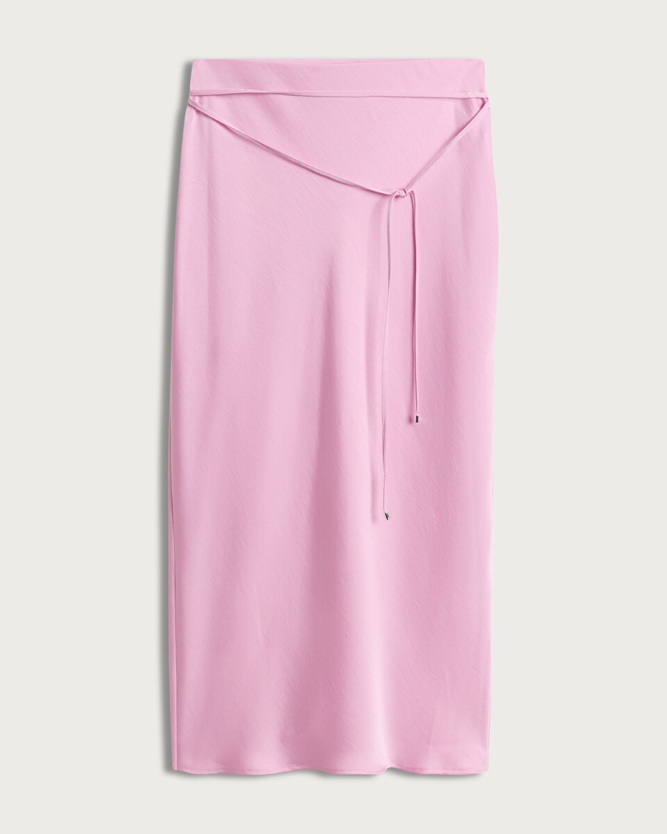 F&F Tie Detail Midi Skirt in Pink