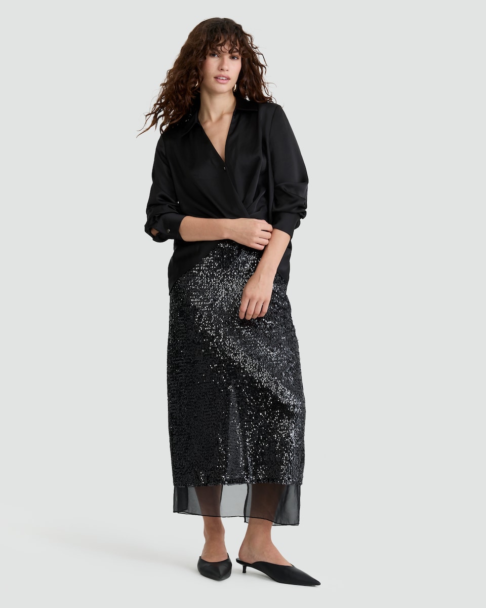 image 1 of F&F Satin Twist Front Long Sleeved Blouse in Black