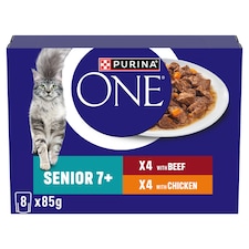 PURINA ONE Senior 7+ Mini Fillets Chicken and Beef Wet Cat Food 8x85g