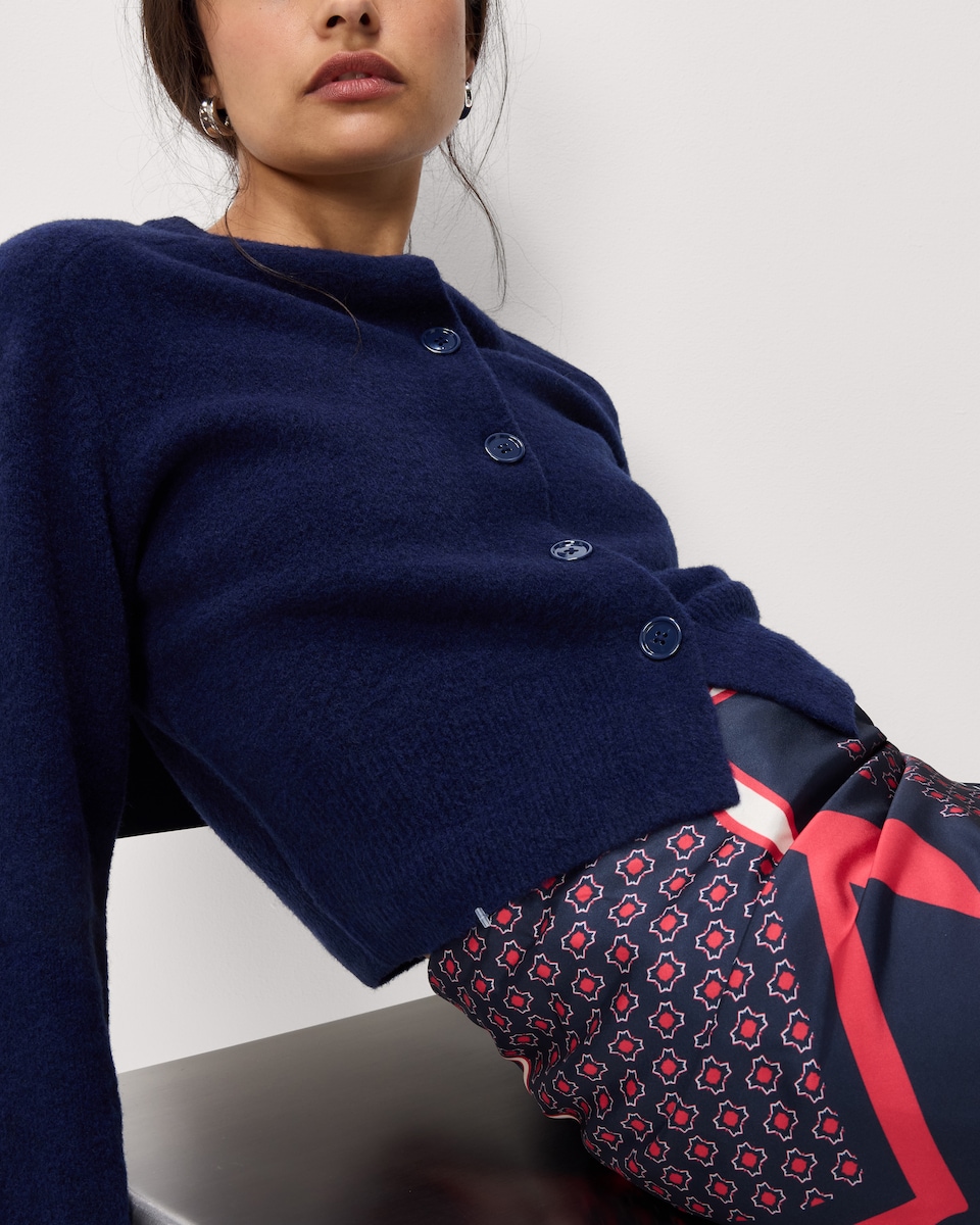 image 1 of F&F Knitted Crew Neck Cardigan in Navy