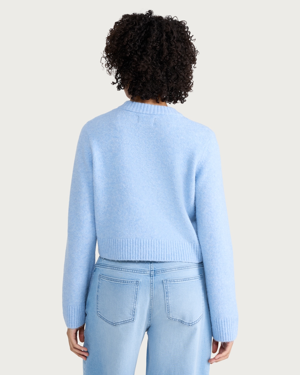 image 1 of OH ME OH MY Button Up Cropped Cardigan in Blue