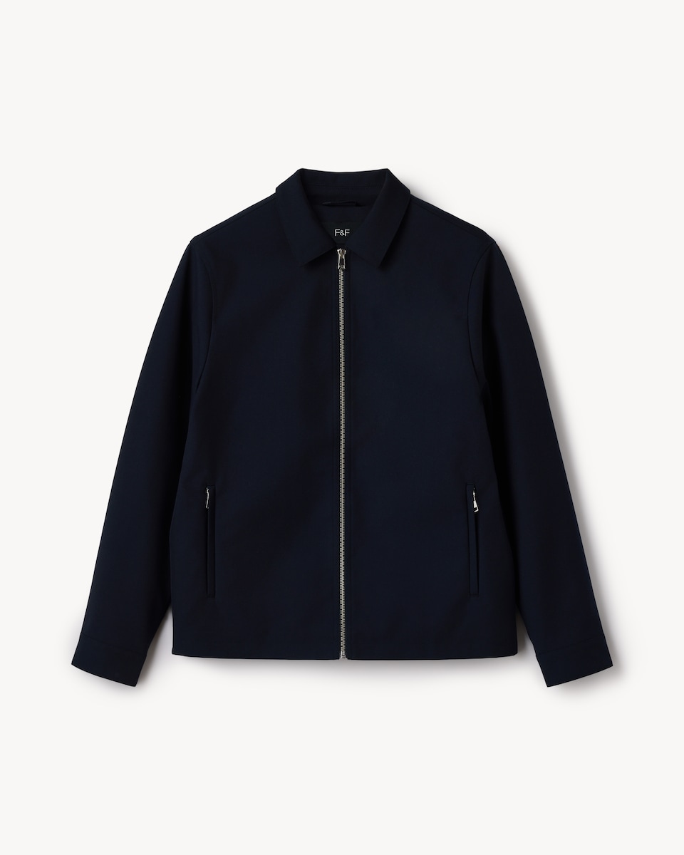 image 1 of F&F Twill Textured Zip Up Jacket in Navy