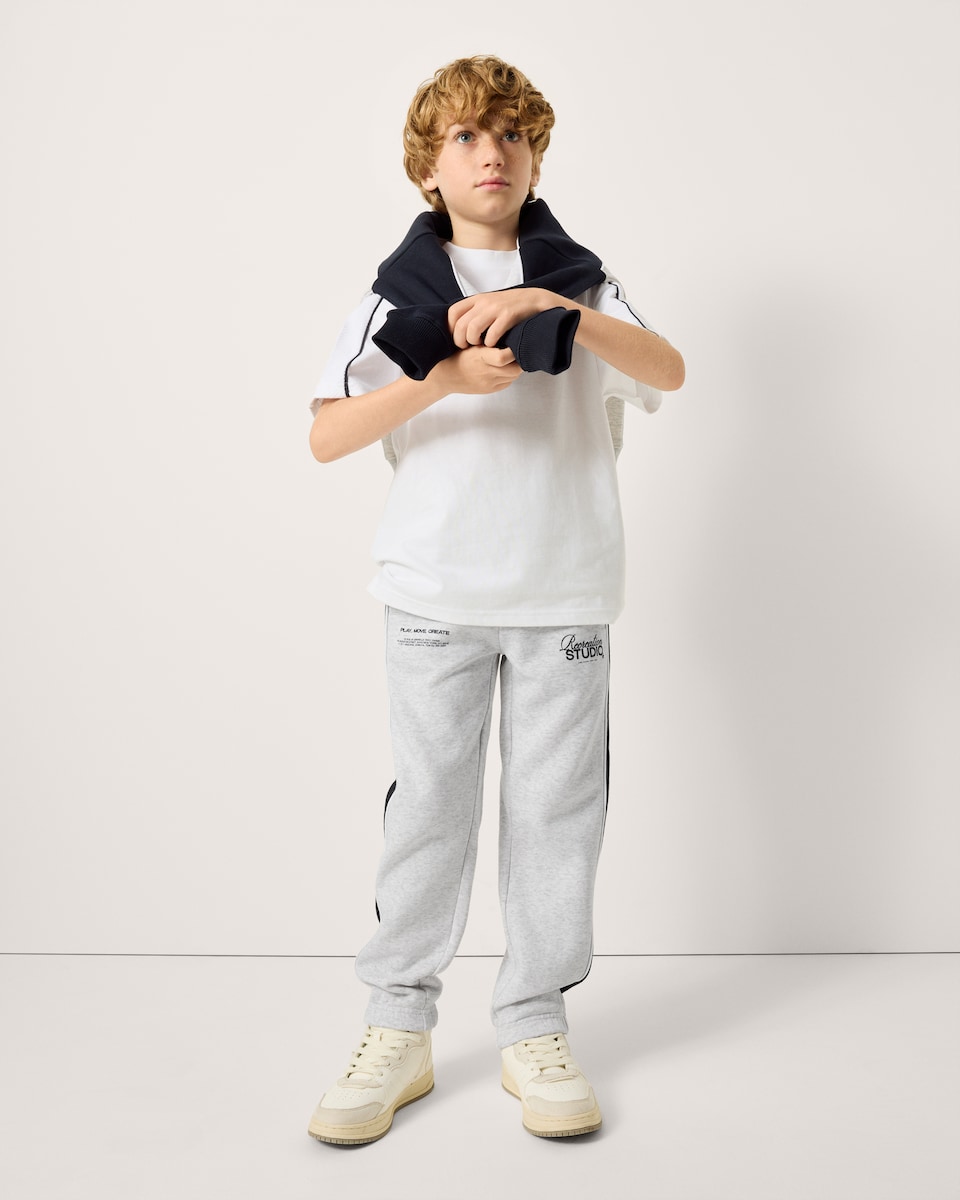 image 1 of F&F Boys Cotton Rich Colour Block Cuffed Joggers in Grey Marl