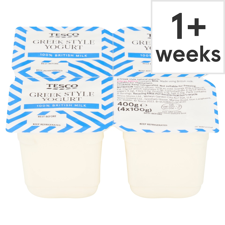 Tesco Greek Style Yogurt 4 X 100G