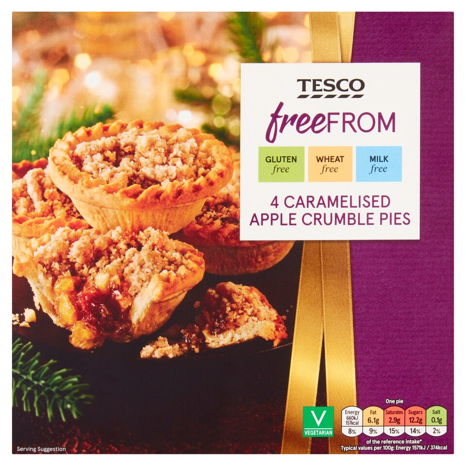 Tesco Free From Caramelised Apple Crumble Pies 4 Pack