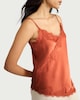 image 1 of F&F Satin Lace Trim Asymmetric Hem Camisole in Orange