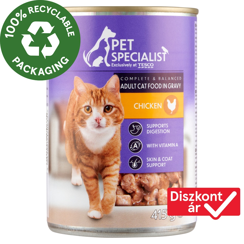 Pet Specialist teljes értékű állateledel felnőtt macskák számára, falatkák csirkével szószban 415 g
