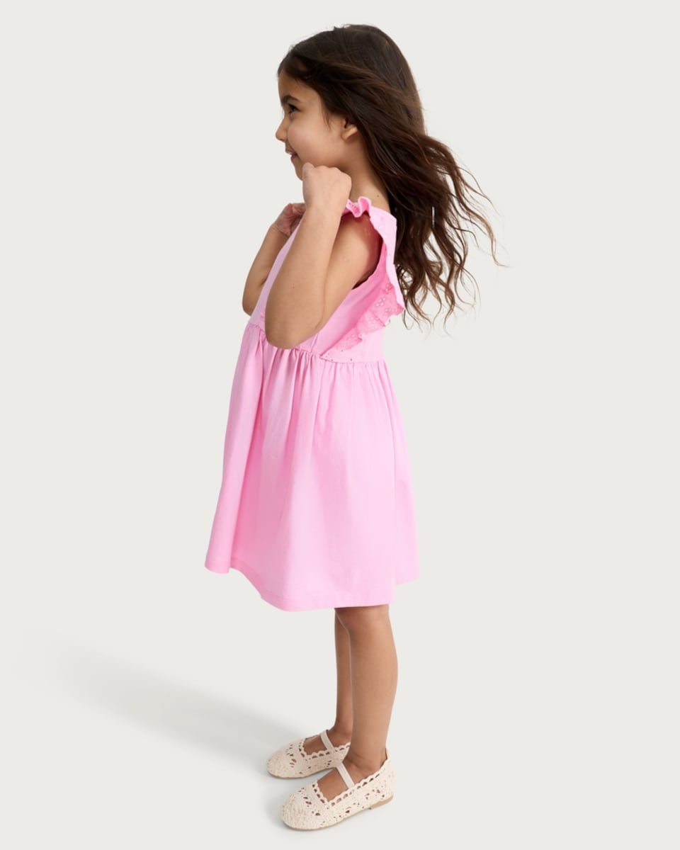 image 1 of F&F Girls Pure Cotton Broderie Frill Dress in Pink