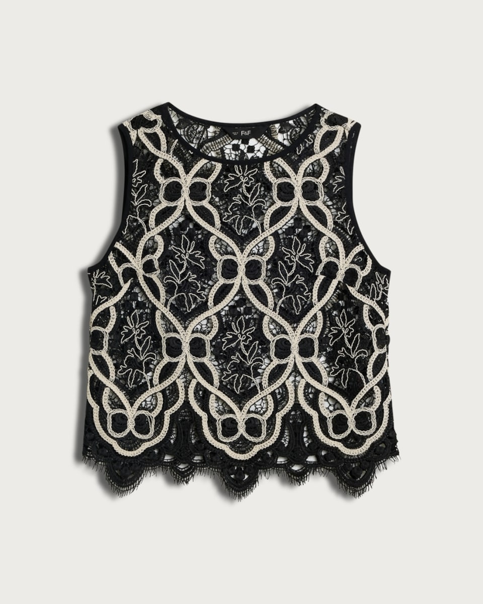 image 1 of F&F Embroidered Lace Sleeveless Co-ord Top in Multi Black White