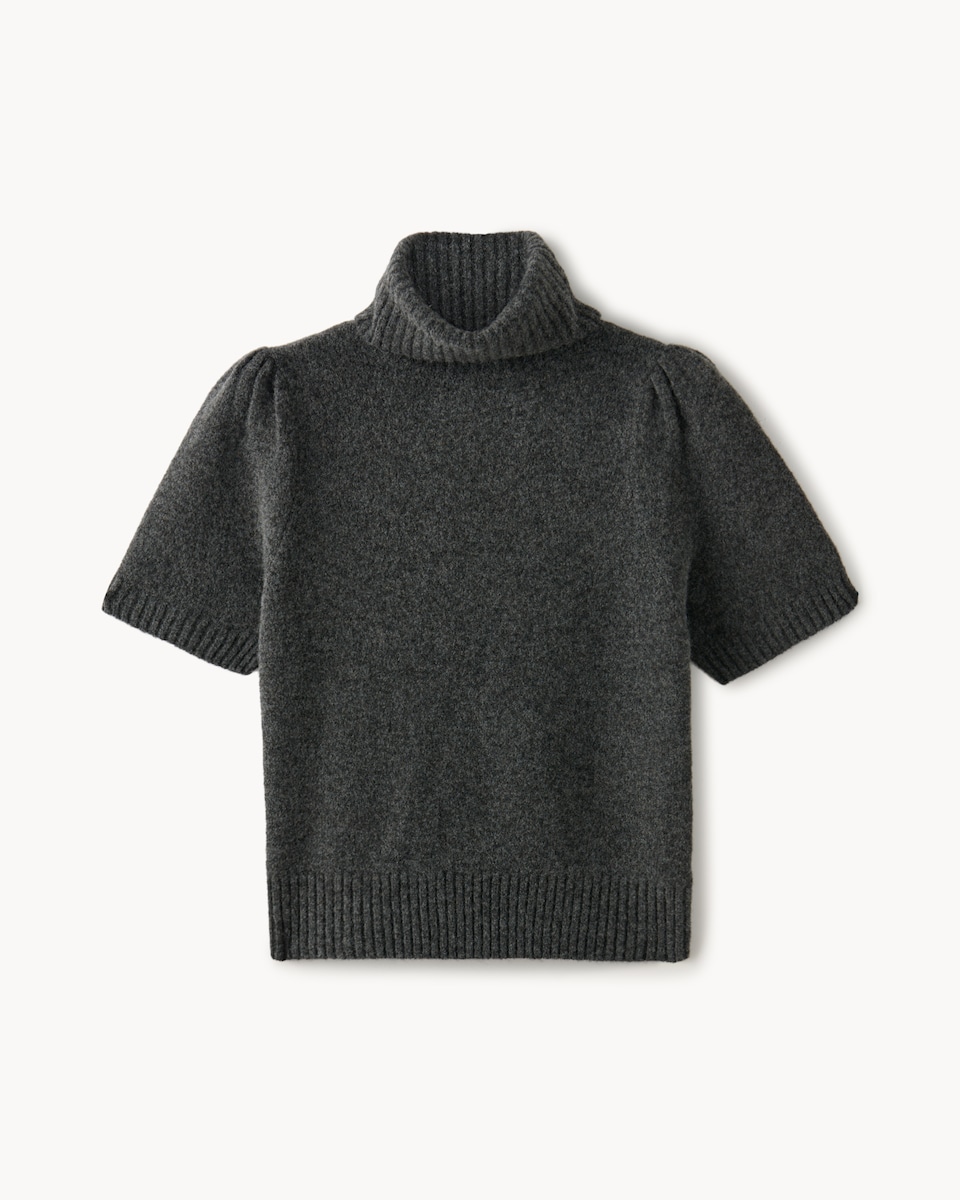 image 1 of F&F Roll Neck Puff Sleeved Jumper with Wool in Grey