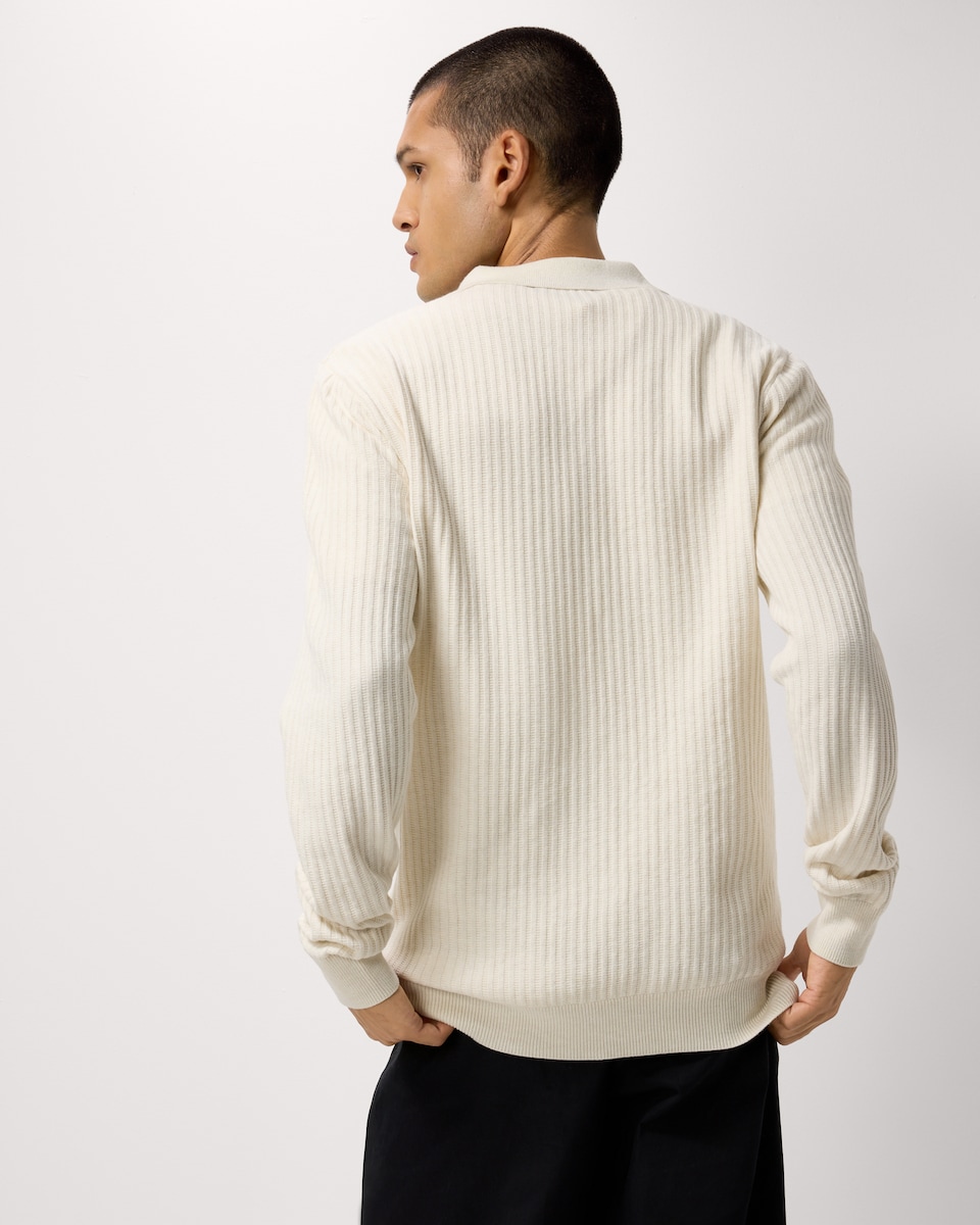 image 1 of F&F Ladder Stitch Knitted Polo Shirt in Ecru
