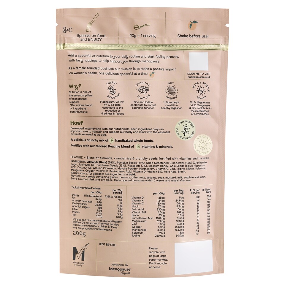 image 1 of Peachie - Almond & Cranberry Toppings for Menopause 200g