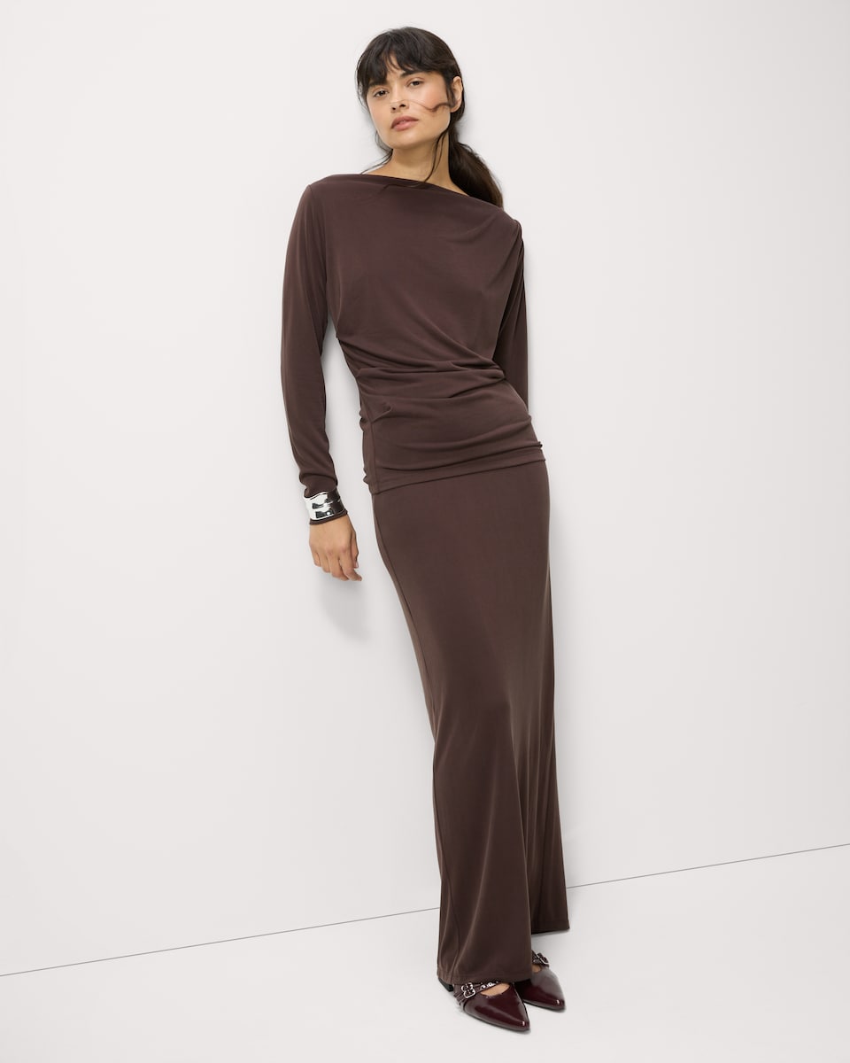image 1 of F&F Ruched Long Sleeved Co-ord Top in Chocolate