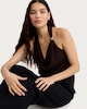 image 2 of F&F Cowl Neck Metal Accent Sleeveless Top in Chocolate